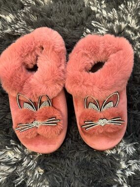 Pink Fuzzy Bunny Slippers